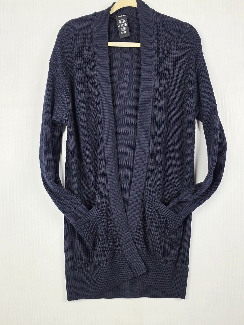 Max & Mia Navy Open-Front Ribbed Knit Cardigan
